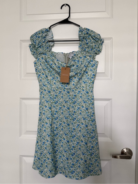 RIHOAS Dresses & Skirts - RIHOAS Blue Floral Puff-Sleeve Mini Dress